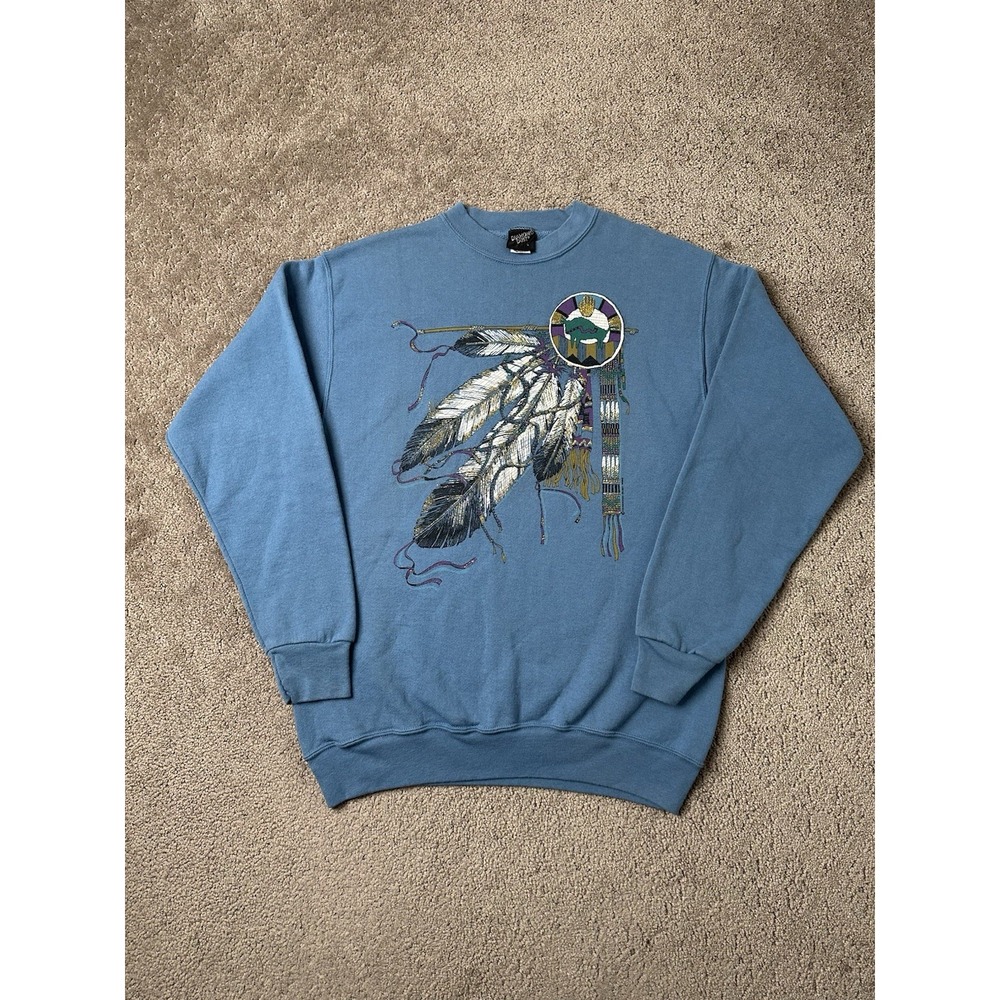 Vintage Mens Sweatshirt 90s Diamond Dust Feather Graphic, Made In USA, Size L